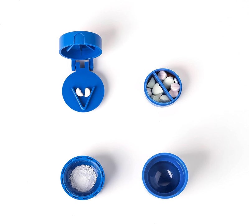 PUTHAK 3 Layer Powder Tablet Grinder Powder Pill Cutter 3 in 1 Portable Medicine Splitter Box Storage Crusher (Color, White & Blue) (Pack of 1) - Image 5