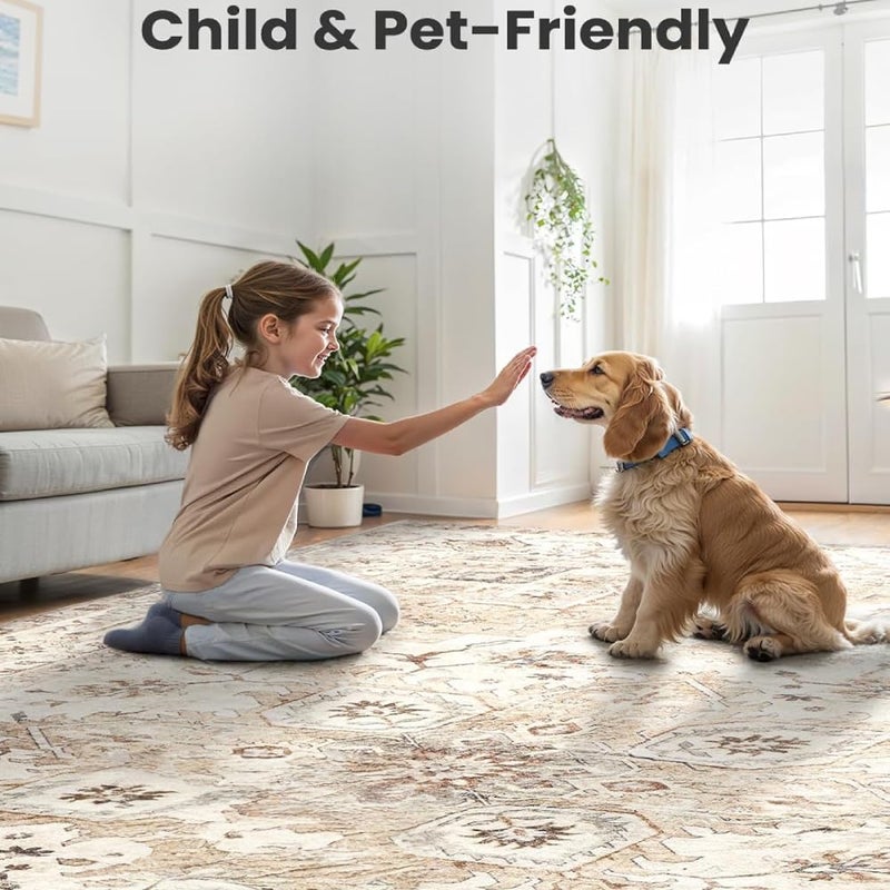 Rubvrenti Area Rug, 160 x 230cm Large Mat Carpet Washable Floor Mat Runner Rug Rectangular Soft Touch Carpet Printed Floor Carpet with Non-Slip Backing for Home Office ﻿ (Large Vintage Carpet -160 * 230cm) - Image 2