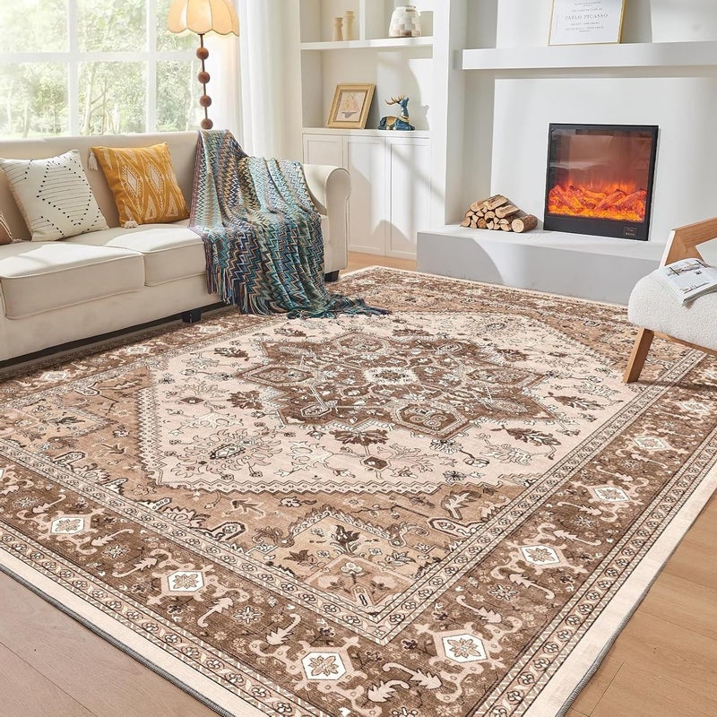 Rubvrenti Area Rug, 160 x 230cm Large Mat Carpet Washable Floor Mat Runner Rug Rectangular Soft Touch Carpet Printed Floor Carpet with Non-Slip Backing for Home Office ﻿ (Large Vintage Carpet -160 * 230cm) - Image 1