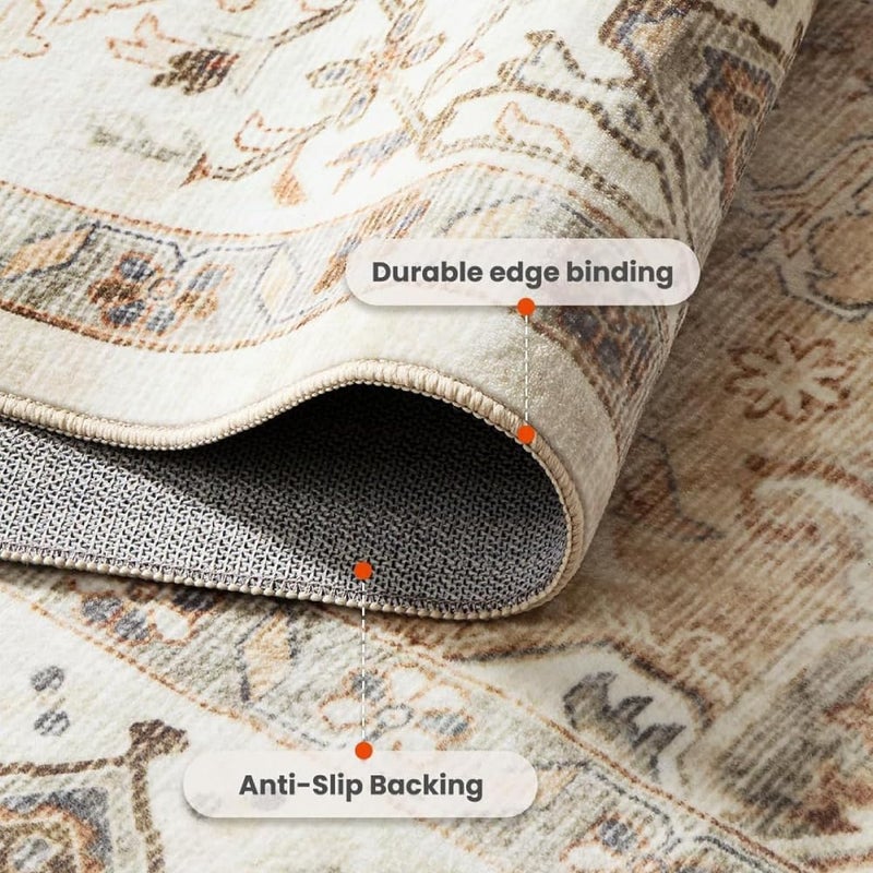 Rubvrenti Area Rug, 160 x 230cm Large Mat Carpet Washable Floor Mat Runner Rug Rectangular Soft Touch Carpet Printed Floor Carpet with Non-Slip Backing for Home Office ﻿ (Large Vintage Carpet -160 * 230cm) - Image 4