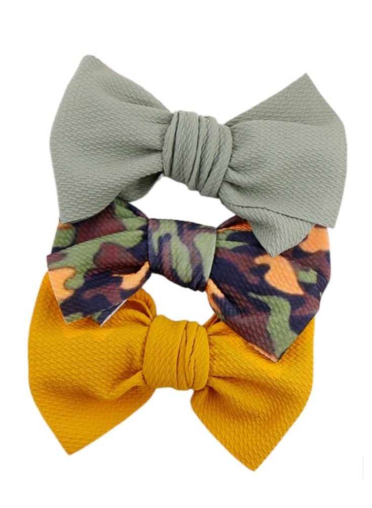 Bambimici Mira Assorted Big Ribbon Bow Headband For Babies Green, Yellow & Army Print - Image 3