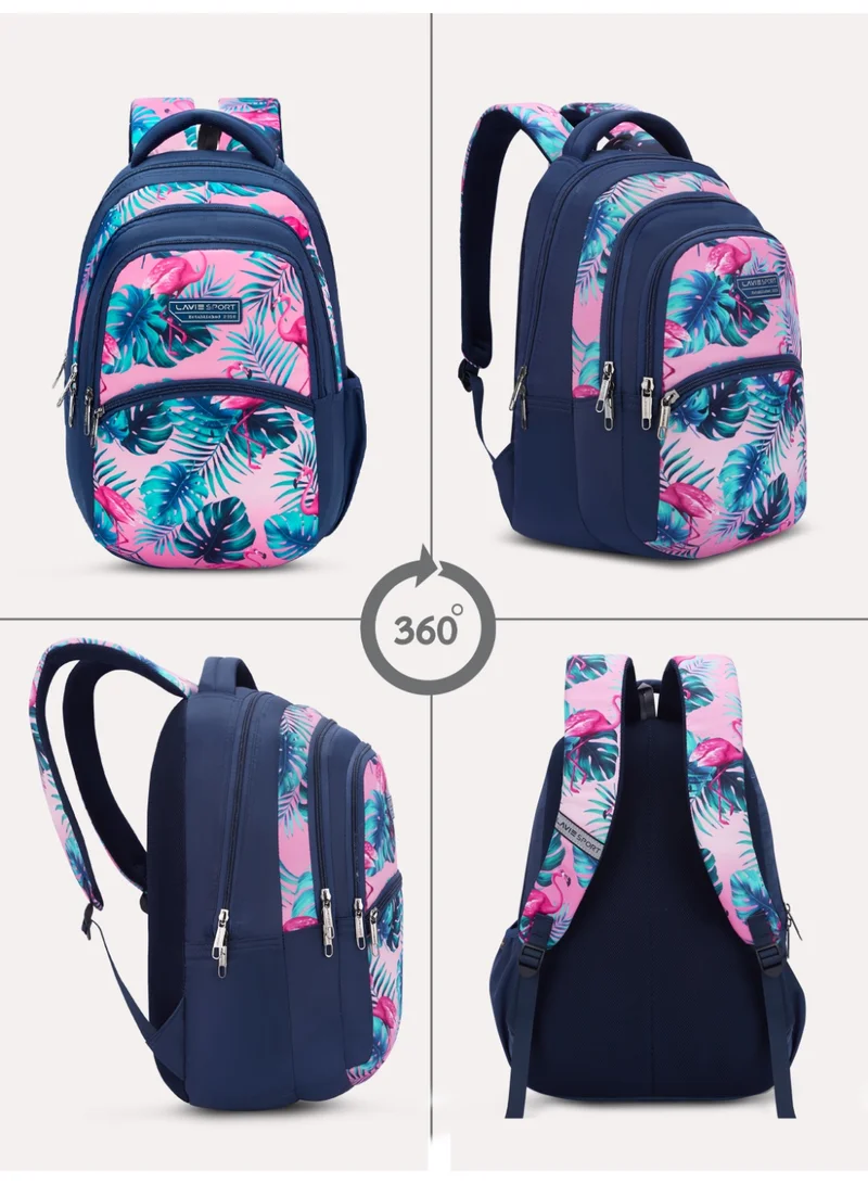 Lavie Sport 30L Flamingos Backpack | 17Inch | (Navy)