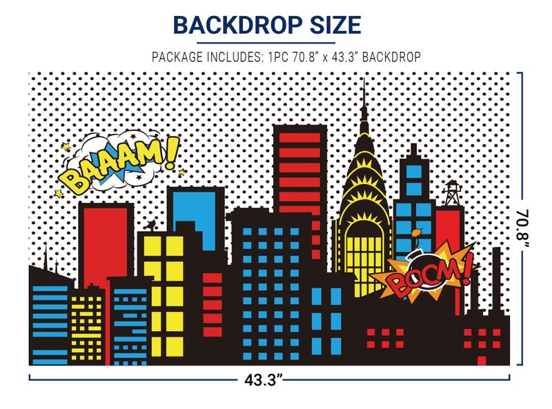 Allenjoy Superhero Themed Backdrops Super City Skyline Buildings Children Birthday Supplies Favors Decorations Photography Party Event Banner Photo Studio Booth Background Baby Shower - Image 3