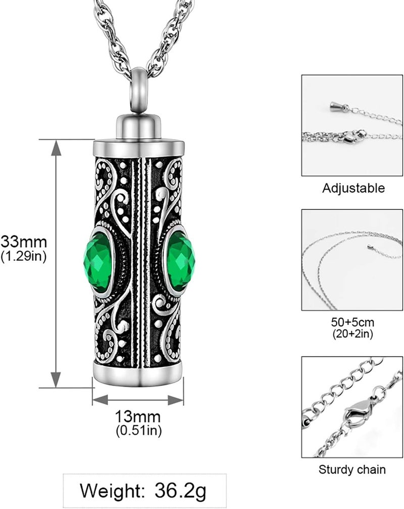 XIUDA Crystal Cremation Urn Necklace for Ashes Keepsake Stainless Steel Memorial Pendant with Flower - Image 1
