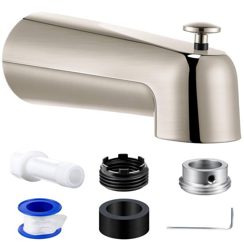 Dreyoo 7 Inch Tub Spout Universal Fits 12 Copper Pipe 12 IPS and 34 IPS Bathroom Bathtub Faucet with Adapters and Hex WrenchBrushed NickelWith Diverter - Image 2