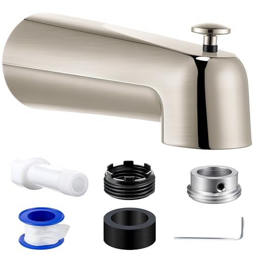 Dreyoo 7 Inch Tub Spout Universal Fits 12 Copper Pipe 12 IPS and 34 IPS Bathroom Bathtub Faucet with Adapters and Hex WrenchBrushed NickelWith Diverter - Image 1