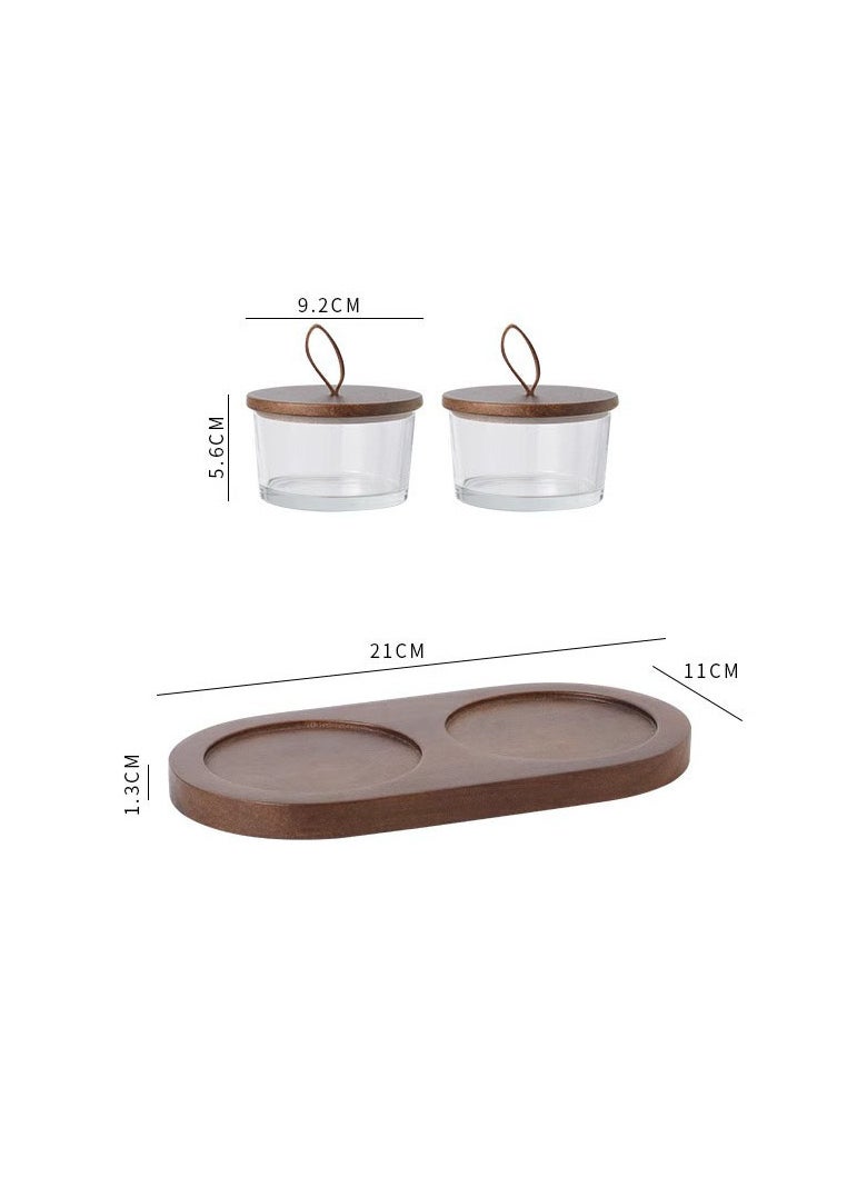 OLUDENIZ Elegant 2-Piece Glass Jar Set with Wooden Tray – Handmade Snack, Date & Nut Storage with Leather Loop Lids  - Image 2