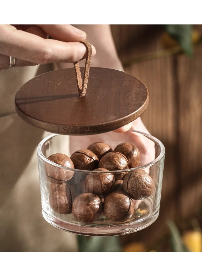 OLUDENIZ Elegant 2-Piece Glass Jar Set with Wooden Tray – Handmade Snack, Date & Nut Storage with Leather Loop Lids  - Image 1