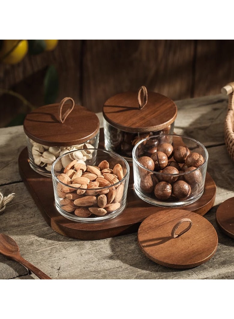 OLUDENIZ Elegant 2-Piece Glass Jar Set with Wooden Tray – Handmade Snack, Date & Nut Storage with Leather Loop Lids  - Image 4