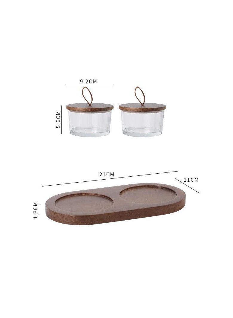 OLUDENIZ Elegant 2-Piece Glass Jar Set with Wooden Tray – Handmade Snack, Date & Nut Storage with Leather Loop Lids  - Image 1