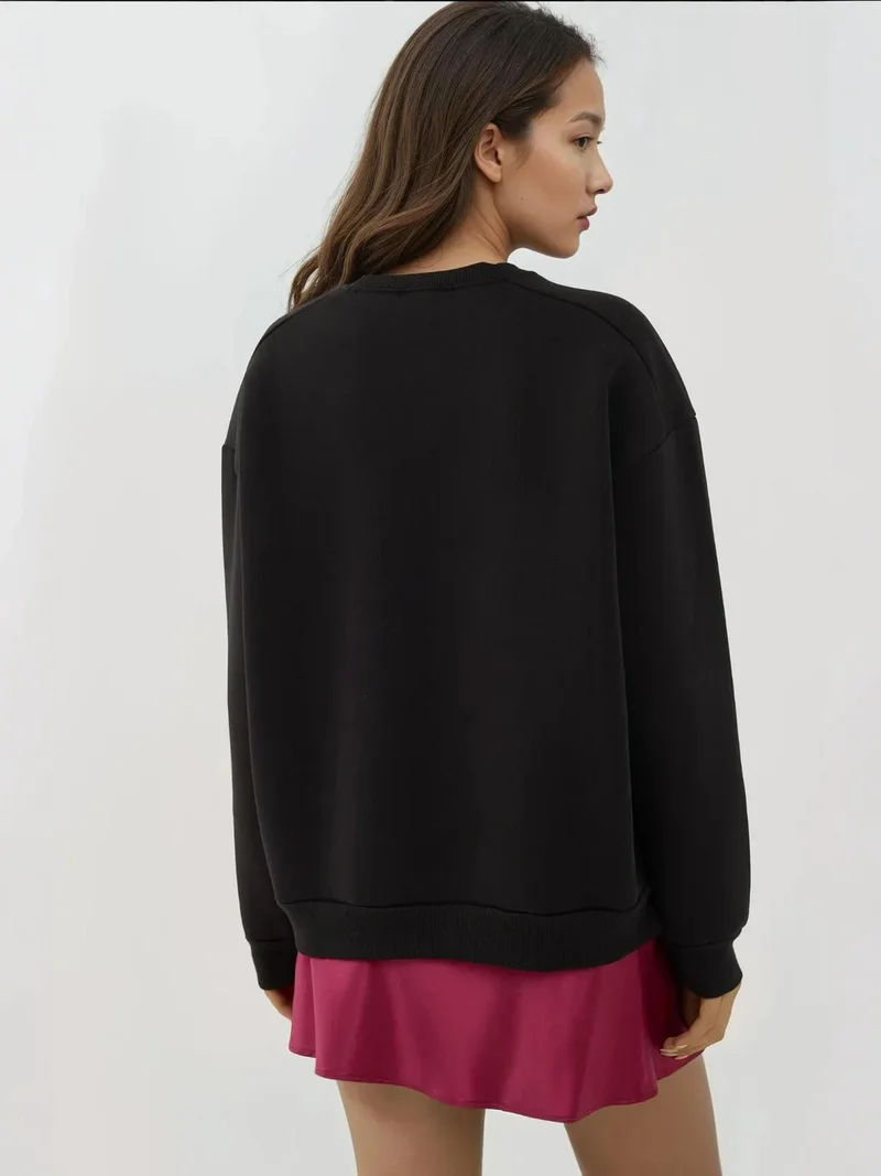 Hiccup Black Textured Crew Neck Sweatshirt with Zipper Detail Busem Collection for Women | Best Price UAE