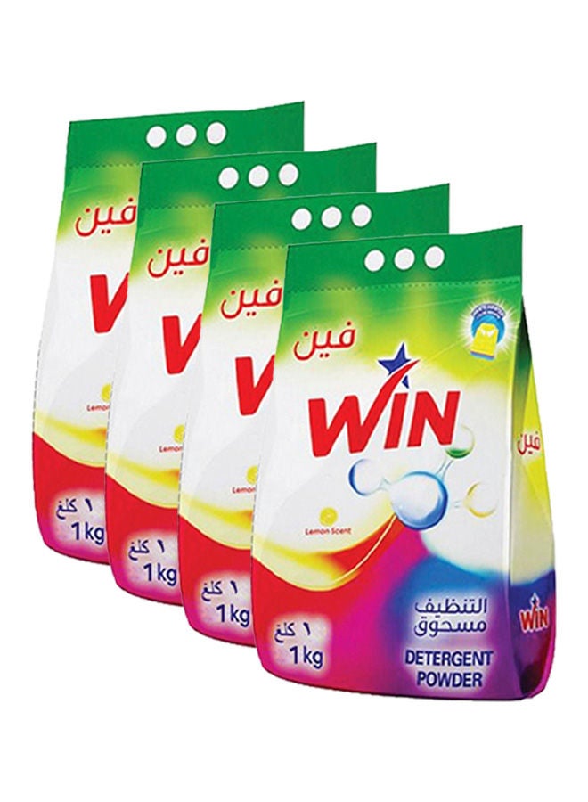 WIN Superior Laundry Detergent Washing Powder for White and Coloured Clothes - Lemon Scent 1KG Pack of 4 - Image 1