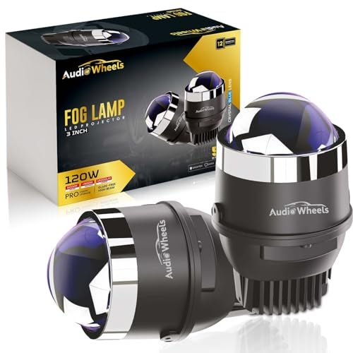 Audio Wheels 3" Universal Projector Fog Lamp - 120W Tri-Color (White-6000K/Warm-4500K/Yellow-3000K) | 15000LM | LED Projector Fog Light with Blue Film | 12V/24V Car Lamp for Modification - Image 1