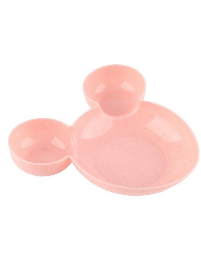NIBEMINENT Baby Bowl Cartoon Shape Dinner Plate Reusable Plastic Children Tableware with Double Ear Pink Bowl Chopsticks Spoon Fork  - Image 3