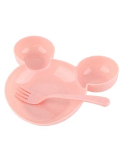 NIBEMINENT Baby Bowl Cartoon Shape Dinner Plate Reusable Plastic Children Tableware with Double Ear Pink Bowl Chopsticks Spoon Fork  - Image 1