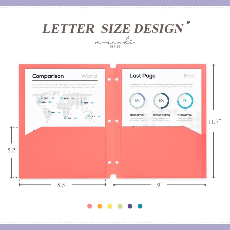 H4D Plastic Folders with 2 Pockets, Fit for 3 Ring Binder, Letter Size, Primary Colors, 6 Pack - Image 2