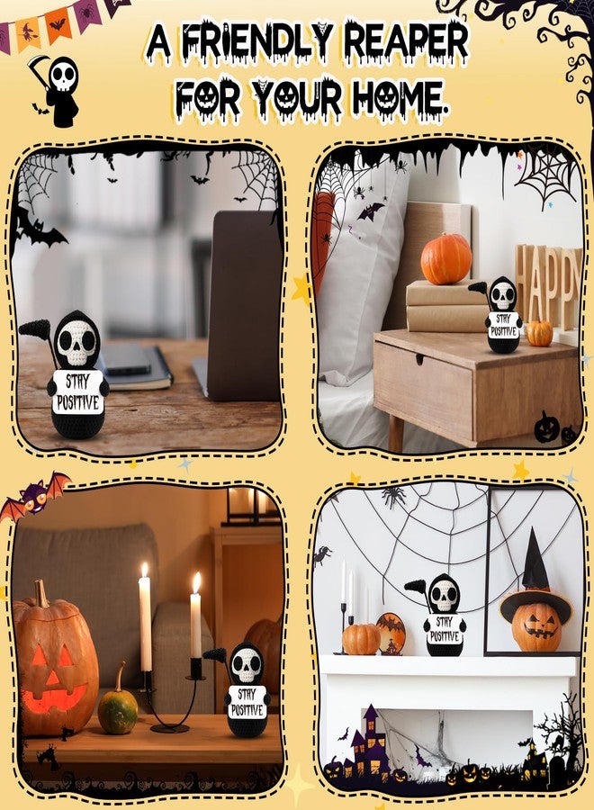 Frabaca Funny Gothic Grim Reaper Crochet Plush - Spooky Cute Halloween Decor & Dark Humor Gift - Stay Positive Sarcastic Desk Sign for Coworkers Friends White Elephant - Image 3