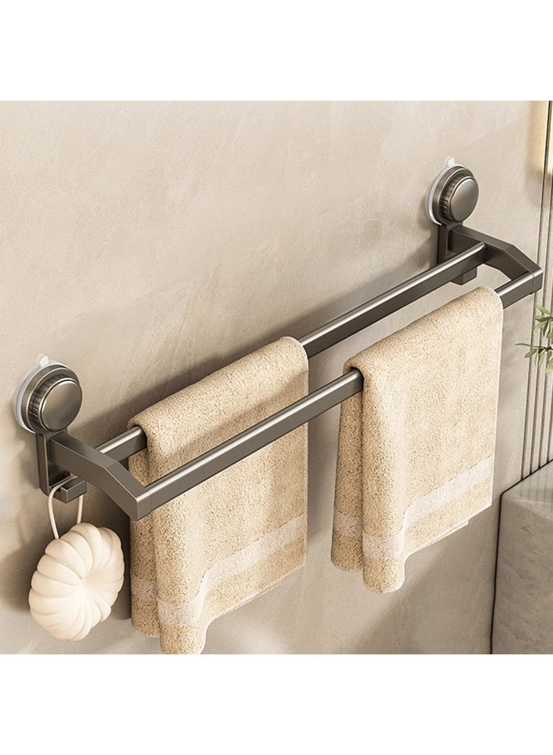 SYOSI Suction Cup Double Towel Bar with Hooks, 20 Inches Bathroom Wall Mounted Double Towel Holder, Waterproof and Rustproof Towel Rail for Bathroom Accessories Decor (Double Bar, 20 inch) - Image 1