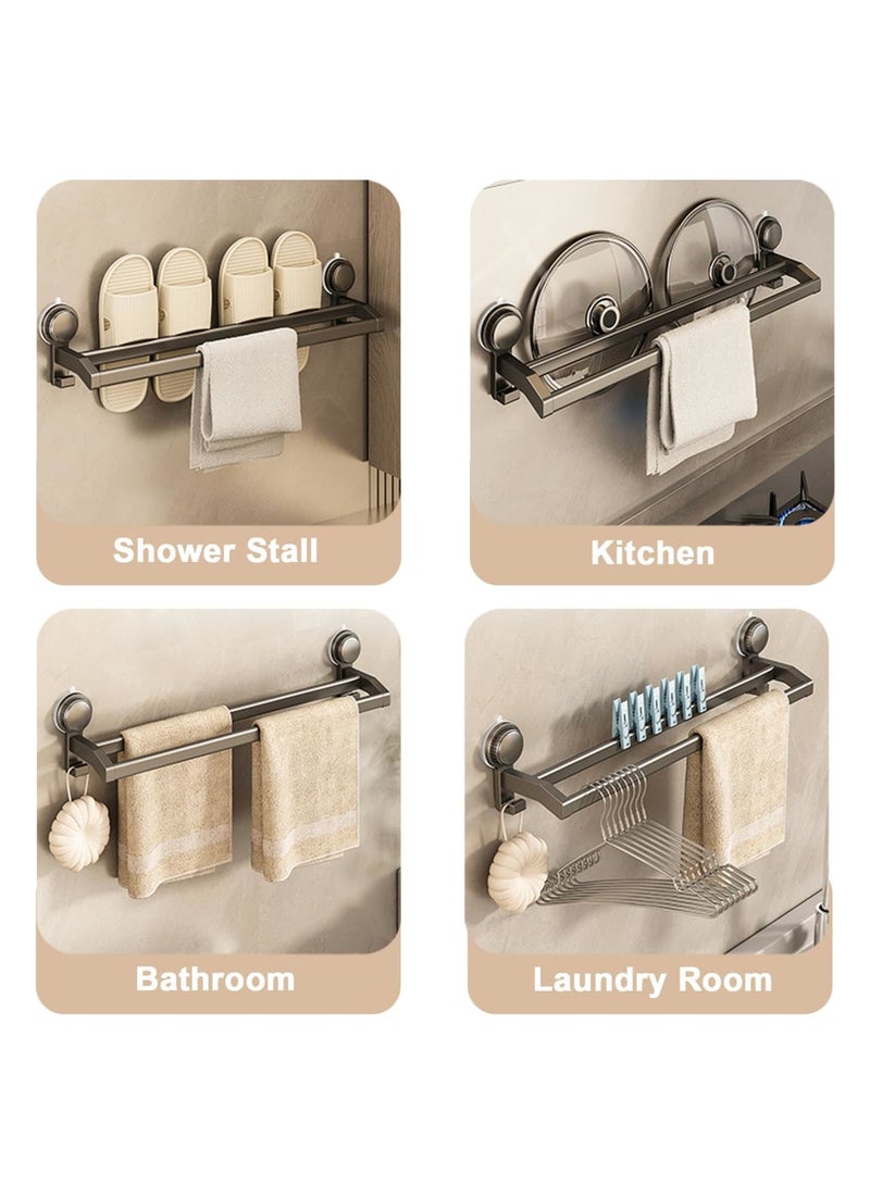 SYOSI Suction Cup Double Towel Bar with Hooks, 20 Inches Bathroom Wall Mounted Double Towel Holder, Waterproof and Rustproof Towel Rail for Bathroom Accessories Decor (Double Bar, 20 inch) - Image 3