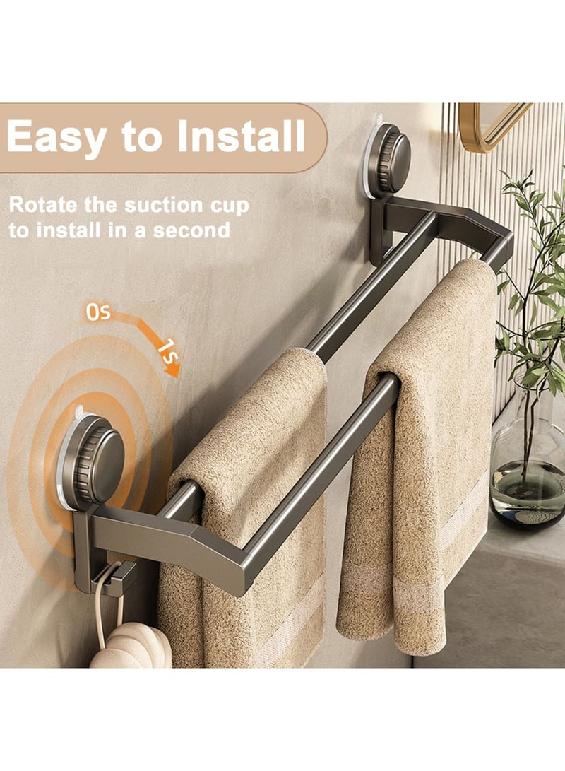 SYOSI Suction Cup Double Towel Bar with Hooks, 20 Inches Bathroom Wall Mounted Double Towel Holder, Waterproof and Rustproof Towel Rail for Bathroom Accessories Decor (Double Bar, 20 inch) - Image 2