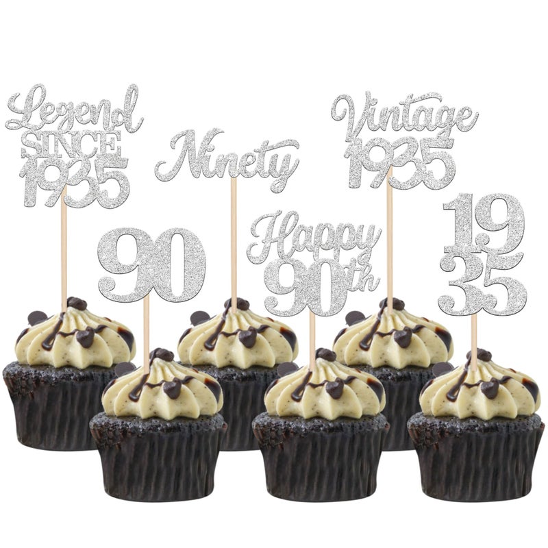 RSSTARXI 48 Pack Vintage 1935 Cupcake Toppers Legend Legend منذ عام 1935 هتافات إلى 90 Fabulous Fabulous - Image 1