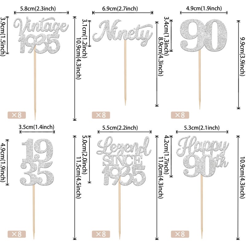 RSSTARXI 48 Pack Vintage 1935 Cupcake Toppers Legend Legend منذ عام 1935 هتافات إلى 90 Fabulous Fabulous - Image 2
