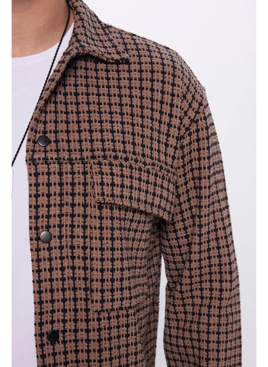 Tudors Men's Relax Fit Casual Cut Double Pocket Dobby Knitted Open Collar Shirt