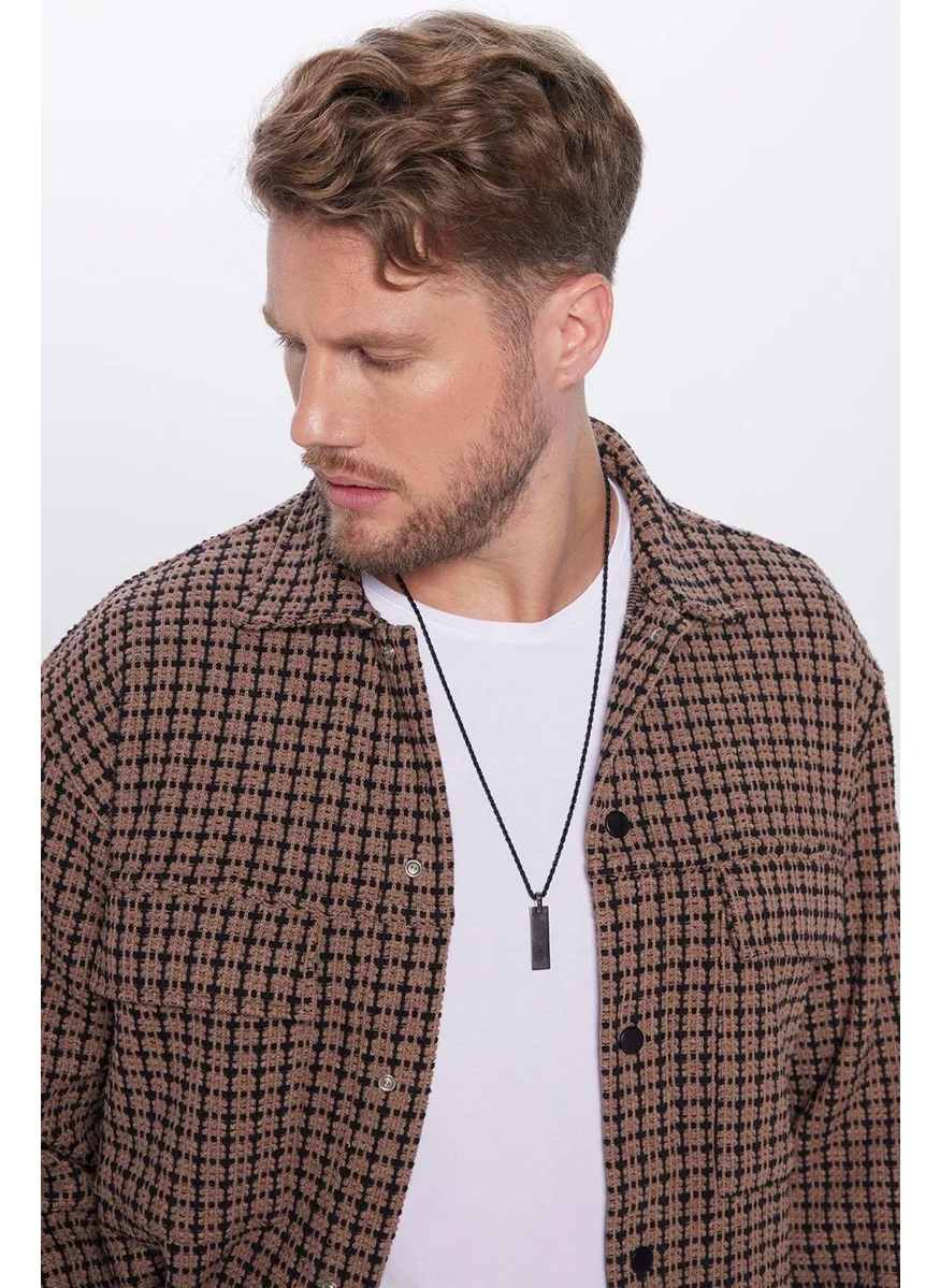 Tudors Men's Relax Fit Casual Cut Double Pocket Dobby Knitted Open Collar Shirt