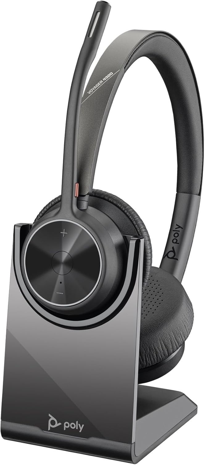 Poly  Voyager 4320 UC Wireless Headset  Charge Stand Plantronics  Headphones with Boom Mic  Connect to PCMac via USBA Bluetooth Adapter Cell Phone via Bluetooth  Works with Teams Zoom More - Image 4