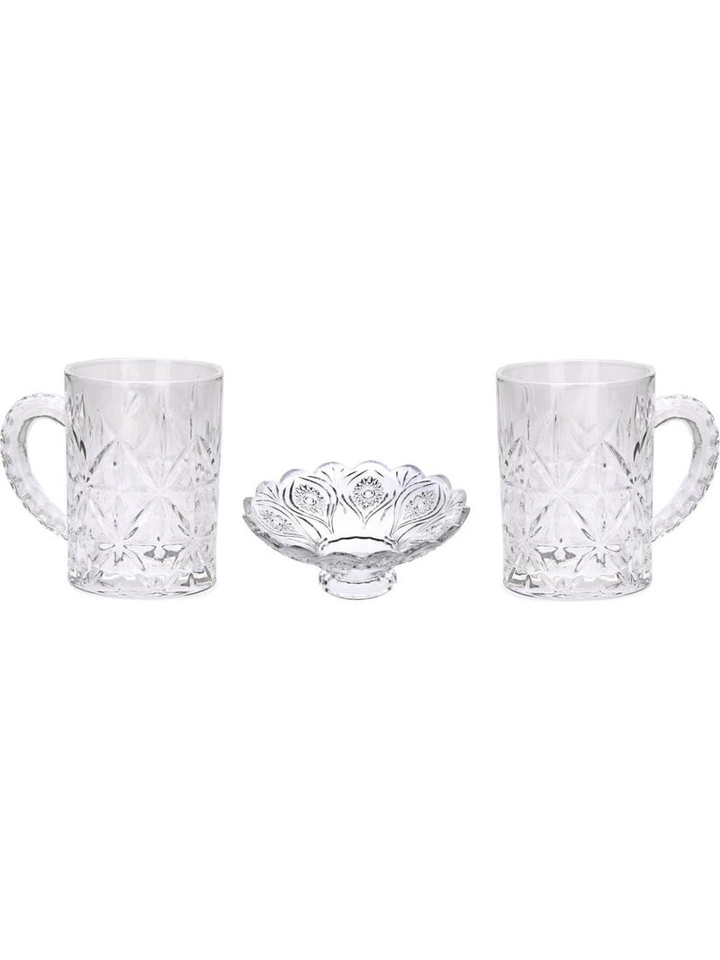 Somil Combo Set of 2 Beer Glasses and 1 Snack Plate Transparent Glass Set of 3 Glass Size 85 X 12 X 115 Cm Plate Size 35 X 35 X 10 Cm - Image 1