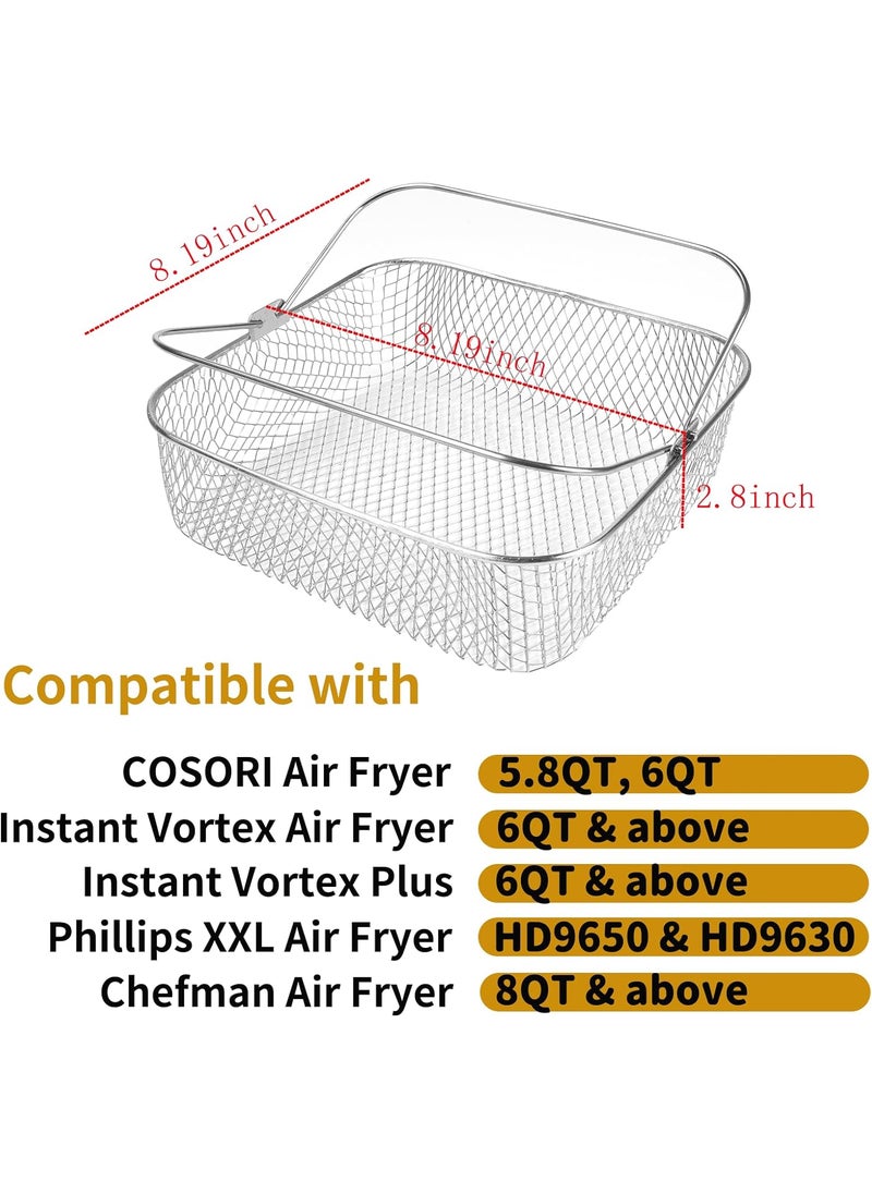 DEMEDO Square Air Fryer Basket for 58QT 6QT COSORI Air Fryer Accessories 304 Stainless Steel Mesh Basket for 6QT Instant Vortex Air Fryer AccessoriesBasket with Handle for Instant Vortex PlusPhillips XXL  - Image 2