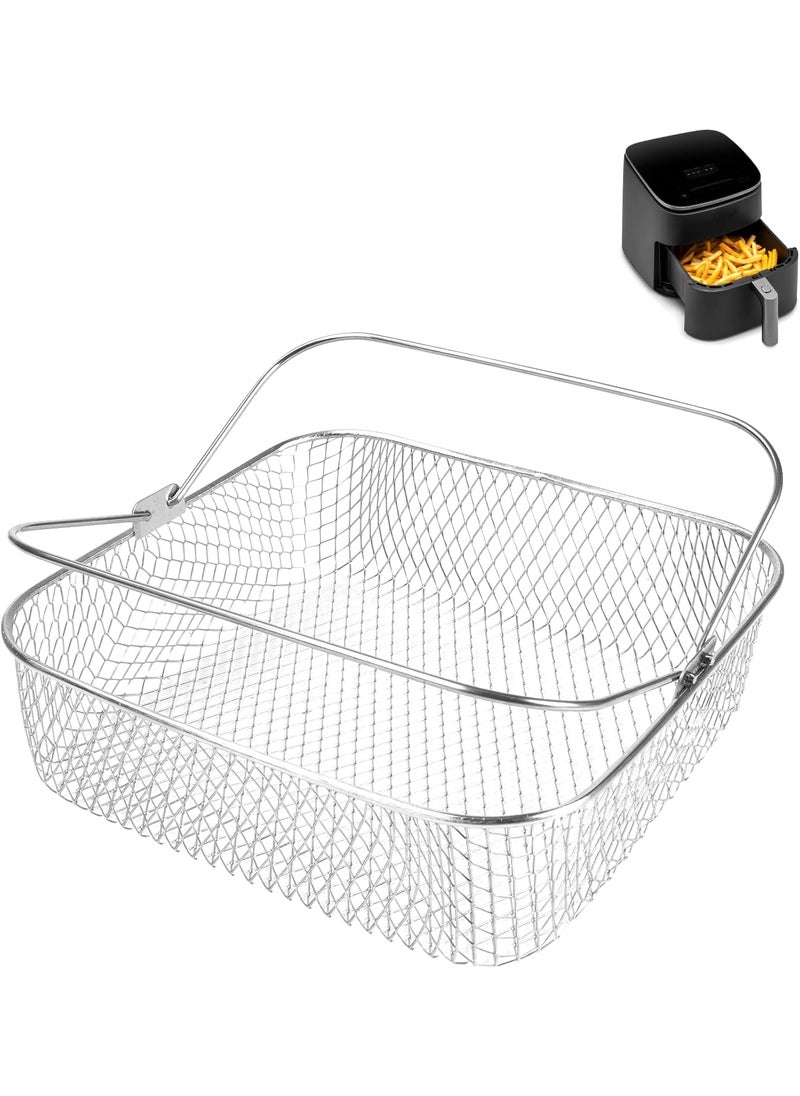 DEMEDO Square Air Fryer Basket for 58QT 6QT COSORI Air Fryer Accessories 304 Stainless Steel Mesh Basket for 6QT Instant Vortex Air Fryer AccessoriesBasket with Handle for Instant Vortex PlusPhillips XXL  - Image 1