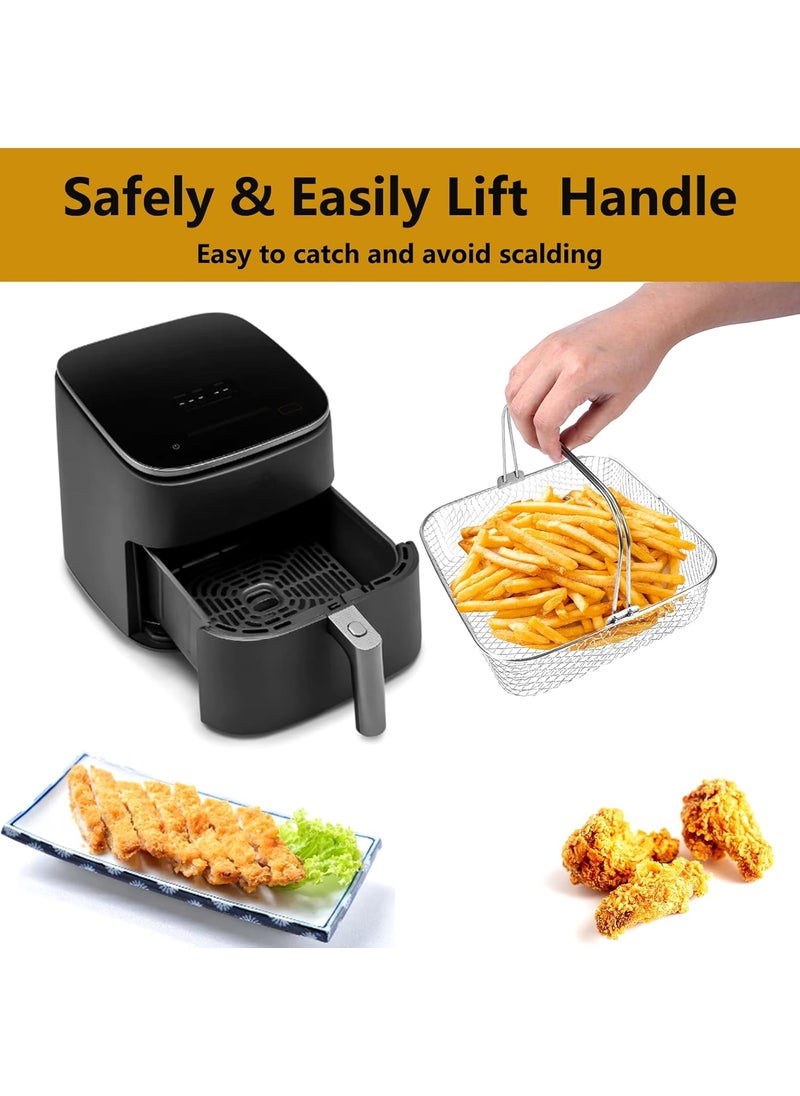 DEMEDO Square Air Fryer Basket for 58QT 6QT COSORI Air Fryer Accessories 304 Stainless Steel Mesh Basket for 6QT Instant Vortex Air Fryer AccessoriesBasket with Handle for Instant Vortex PlusPhillips XXL  - Image 4