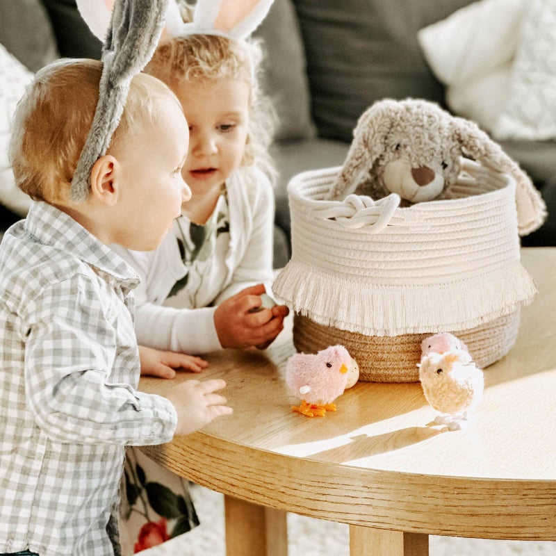 CherryNow Small Woven Storage Baskets Cotton and Jute Rope Decorative Hamper for Diaper, Blankets, Magazine and Keys, Cute Tassel Nursery Decor - Home Storage Container â€“ 9.5'' x 7'' - Image 2