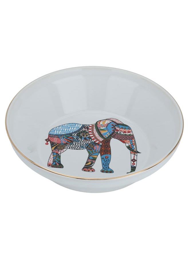 Alsaif Porcelain Serving Plate 24 Cm Round Deep Elephant Pattern White  - Image 2