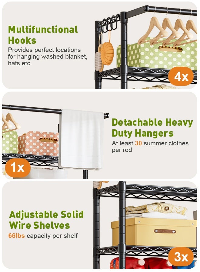 Forthcan Over-Washer Storage Rack, 3-Tier Laundry Organizer Shelving with Hanging Bar & Hooks, Freestanding Above Washing Machine, Adjustable Feet, 31.1" W × 19.7" D × 77.6" H - Image 4