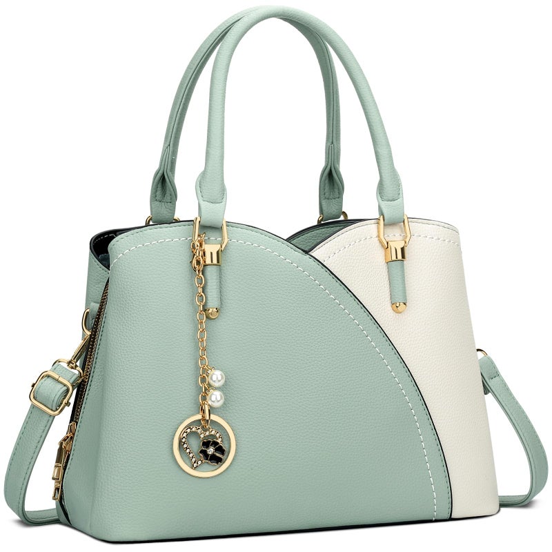 KKXIU Triple Compartments Purses and Handbags for Women Fashion Ladies Satchel Shoulder Top Handle Bag (Green(White)) - Image 1