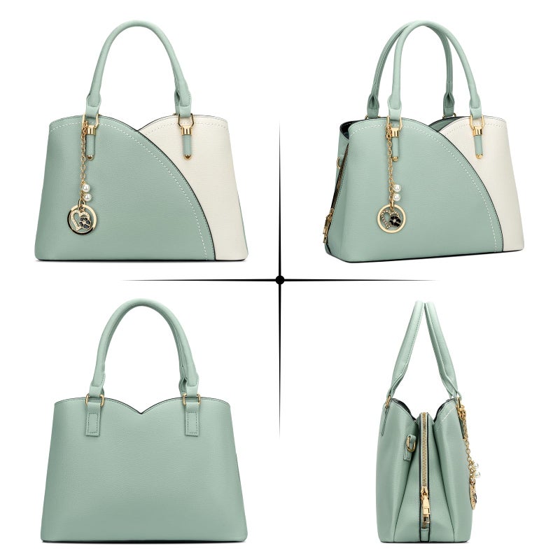 KKXIU Triple Compartments Purses and Handbags for Women Fashion Ladies Satchel Shoulder Top Handle Bag (Green(White)) - Image 4