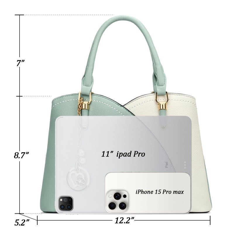 KKXIU Triple Compartments Purses and Handbags for Women Fashion Ladies Satchel Shoulder Top Handle Bag (Green(White)) - Image 5