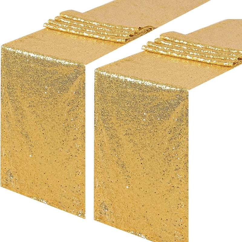 Poise3EHome Gold Sequin Table Runner 12x108 Glitter Table Linens for Weddings Baby Showers Parties Cake Table Decor Set of 2