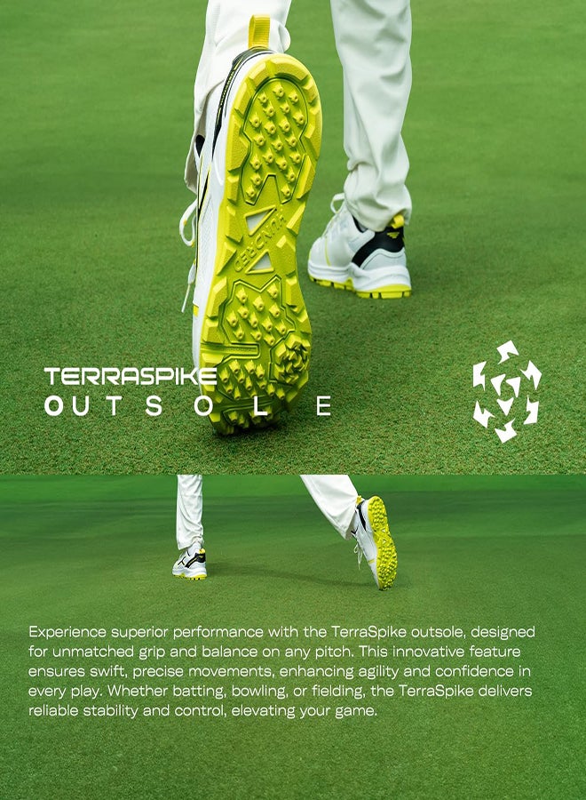 هندرد حذاء كريكيت Hyperturf | مسامير مطاطية Terraspike | لوحة دعم مدمجة للثبات | خفيف الوزن ومتين | مثالي للعشب والأرضيات الصلبة (أبيض/ليموني/أسود؛ مقاس 2 بريطاني) - Image 4