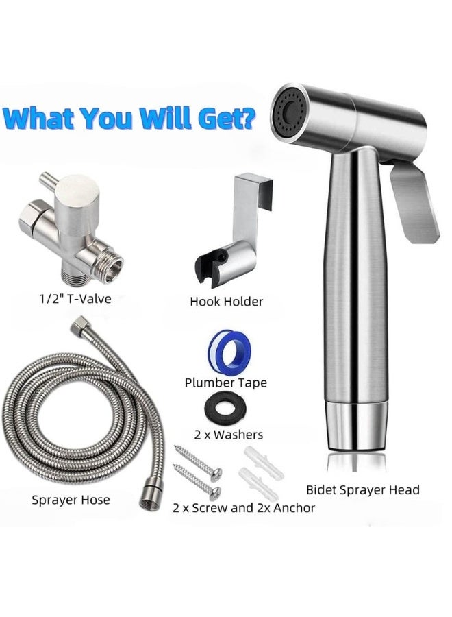 Chase Up Shattaf Set Bidet Sprayer for Toilet – 304 Stainless Steel Handheld Jet Spray Set | Adjustable Water Pressure, 47" Hose, Wall & Toilet Mount | Personal Hygiene, Feminine Wash & Baby Care - Image 3
