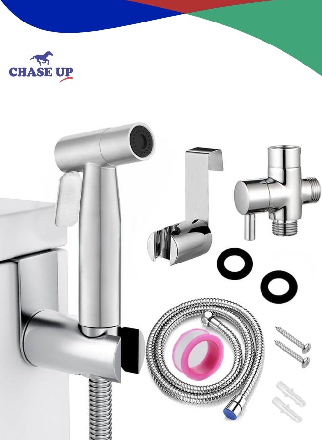 Chase Up Shattaf Set Bidet Sprayer for Toilet – 304 Stainless Steel Handheld Jet Spray Set | Adjustable Water Pressure, 47" Hose, Wall & Toilet Mount | Personal Hygiene, Feminine Wash & Baby Care - Image 1