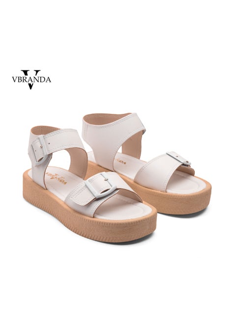Leather sandal with an open-toe design featuring two buckles CF-18-WHITE