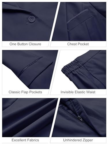Kelyaa Women's 2 Piece Suit Notched Lapel One Button Slim Fit Business Office Work Tuxedo Blazer Pants Set Navy Blue - Image 4