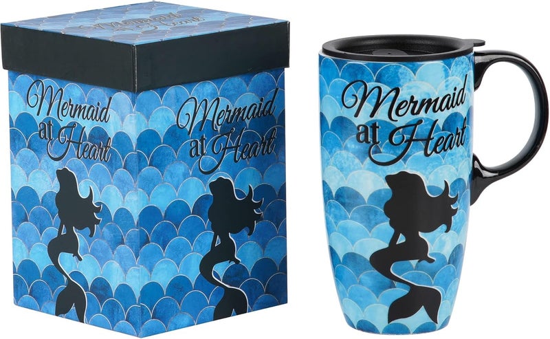 DUSVALLY Coffee Ceramic Mugs Travel Coffee Mug Porcelain Latte Tea Cup With Lid and Gift Box 17ozTall Coffee MugMermaid at Heart - Image 1