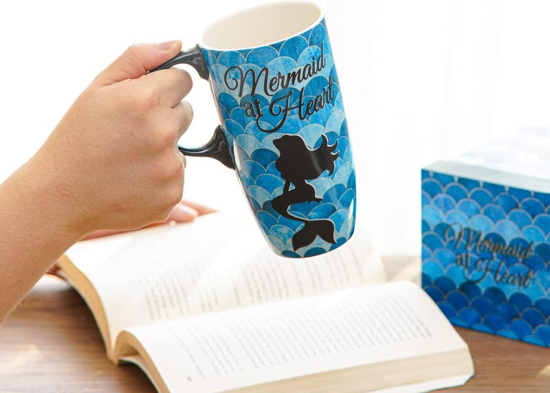DUSVALLY Coffee Ceramic Mugs Travel Coffee Mug Porcelain Latte Tea Cup With Lid and Gift Box 17ozTall Coffee MugMermaid at Heart - Image 4
