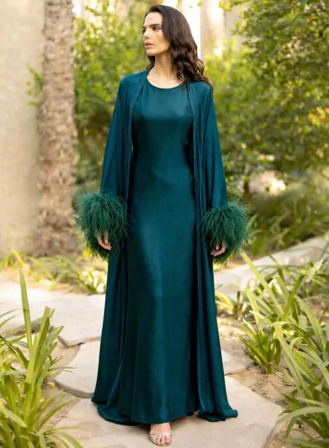 NOUF GREEN FEATHER ABAYA