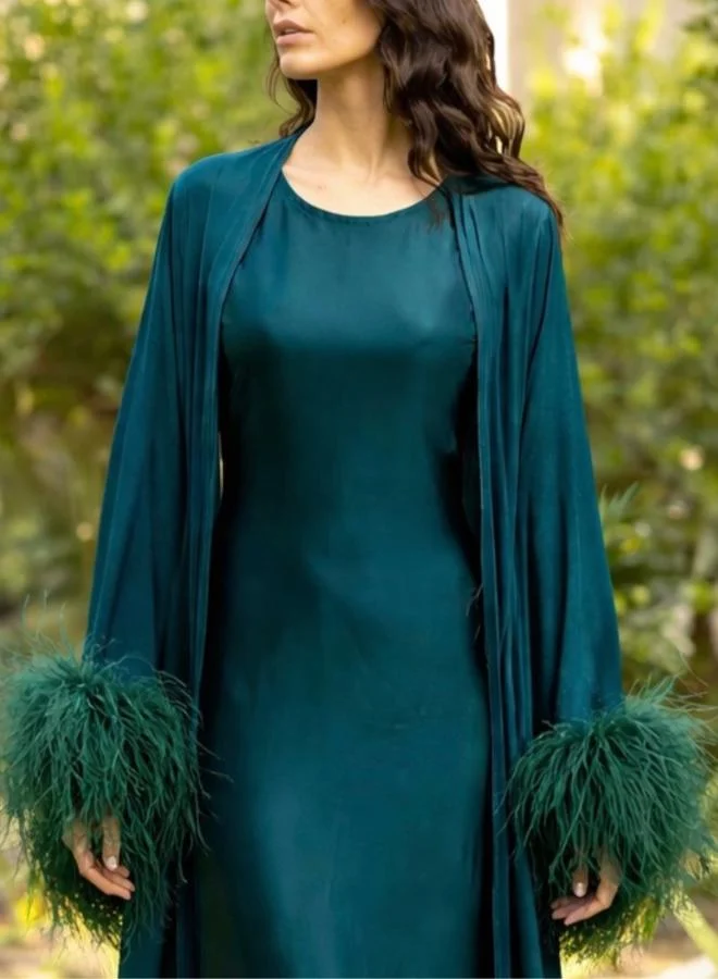 MAISON ARABELLE  NOUF GREEN FEATHER ABAYA for Women | Best Price UAE