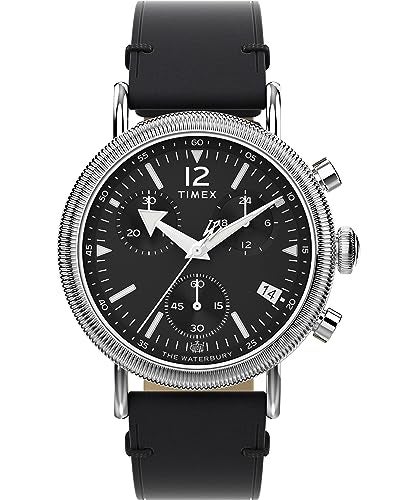 Timex Mens Waterbury Traditional 40mm Watch Black Strap Black Dial SilverTone Case - Image 1